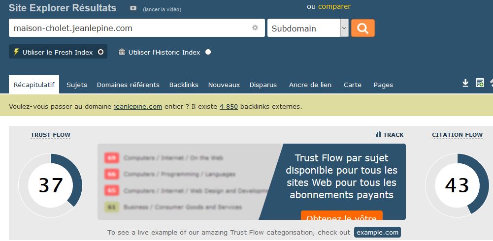 Le trust rank du domaine jeanlepine.com